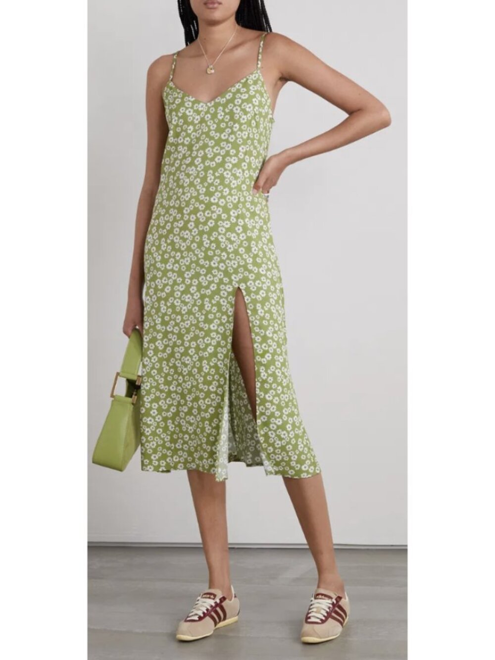 REFORMATION Crimini Floral-Print Crepe Midi Dress in Fennel US 6 Preppy Cottage